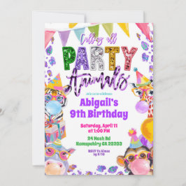 Convites Colorful Rainbow Sequin Glitter Safari Birthday