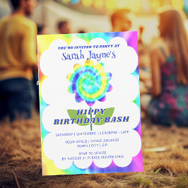 Convites Colorful Rainbow Tie Dye Birthday Invitation