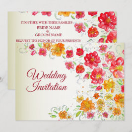 Convites Colorful Red Yellow Pink Garden Floral Wedding