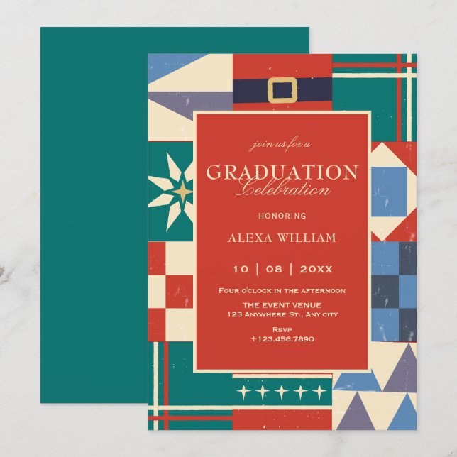 Convites Colorful retro geometric graduation (Frente/Verso)