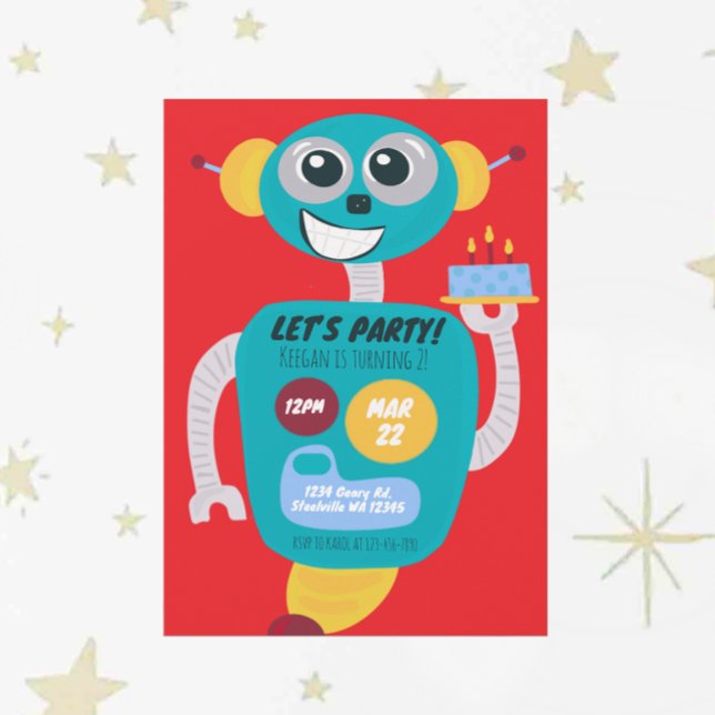 Convites Colorful Robot Boys Second Birthday Invitation (Criador carregado)