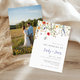 Convites Colorful Spring Floral Watercolor Photo Wedding
