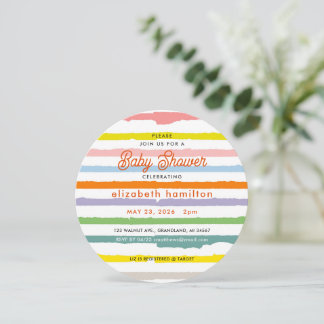 Convites Colorful Stripes Round Baby Shower Invitation