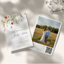 Convites Colorful Summer Floral QR Code Photo Wedding