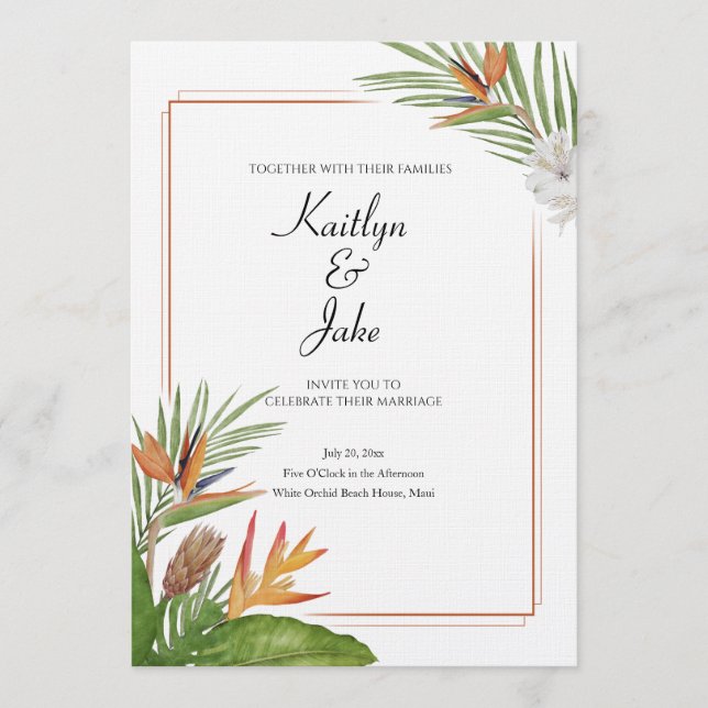 Convites Colorful Tropical Floral Wedding Invitation (Frente)