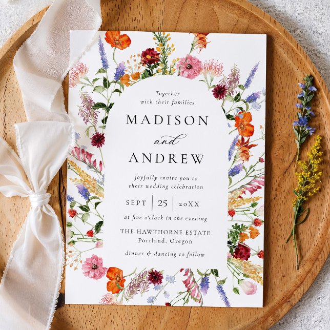 Convites Colorful Watercolor Wildflower Arch Wedding (Criador carregado)