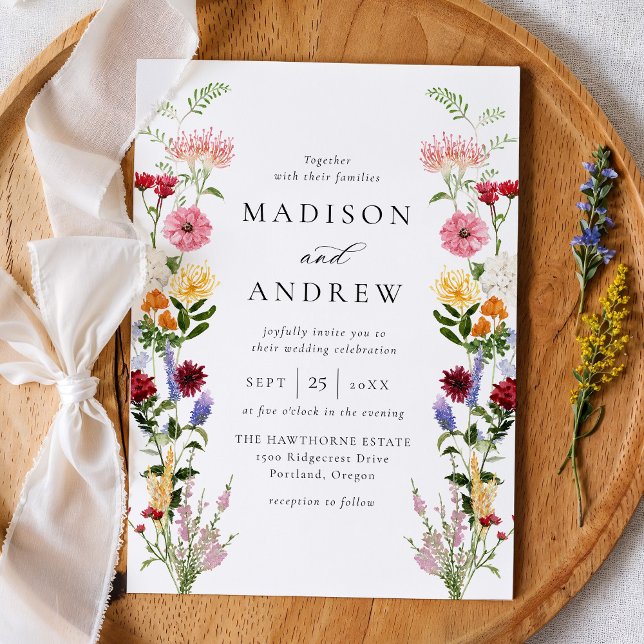 Convites Colorful Watercolor Wildflower Wedding (Criador carregado)