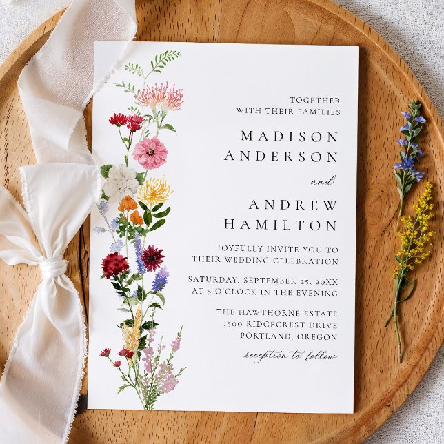 Convites Colorful Watercolor Wildflower Wedding (Criador carregado)