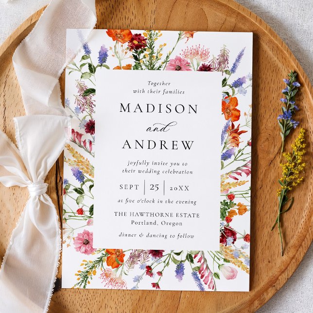 Convites Colorful Watercolor Wildflower Wedding (Criador carregado)