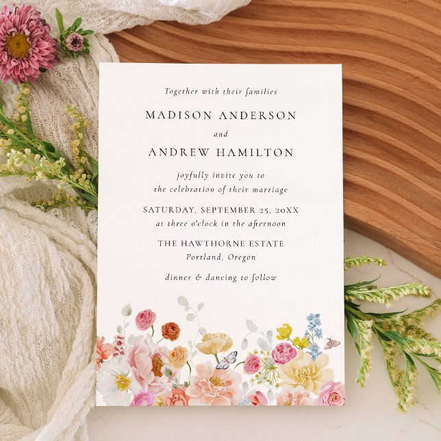 Convites Colorful Watercolor Wildflower Wedding Invitation (Criador carregado)