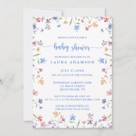 Convites Colorful Watercolor Wildflowers Blue Baby Shower