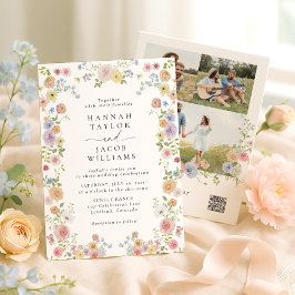 Convites Colorful Wildflower Floral Photo QR Code Wedding