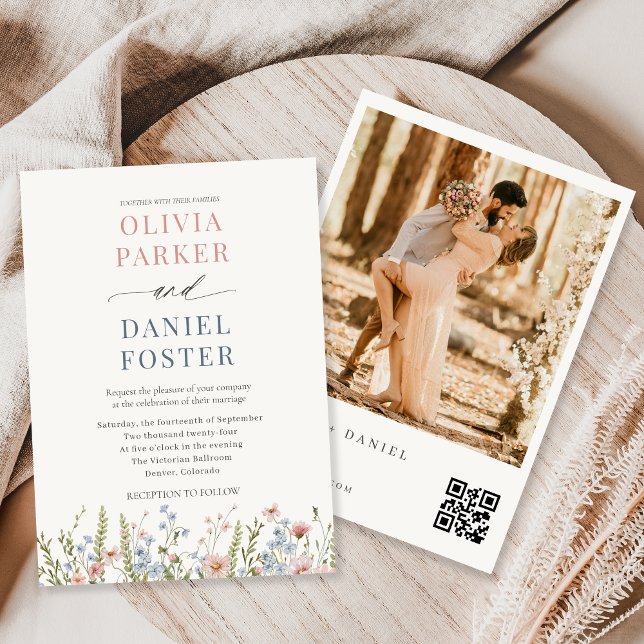 Convites Colorful Wildflower QR Code Photo Wedding (Criador carregado)