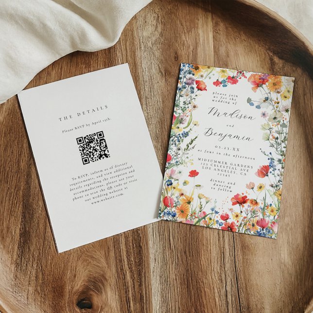 Convites Colorful Wildflower QR Code Wedding (Criador carregado)