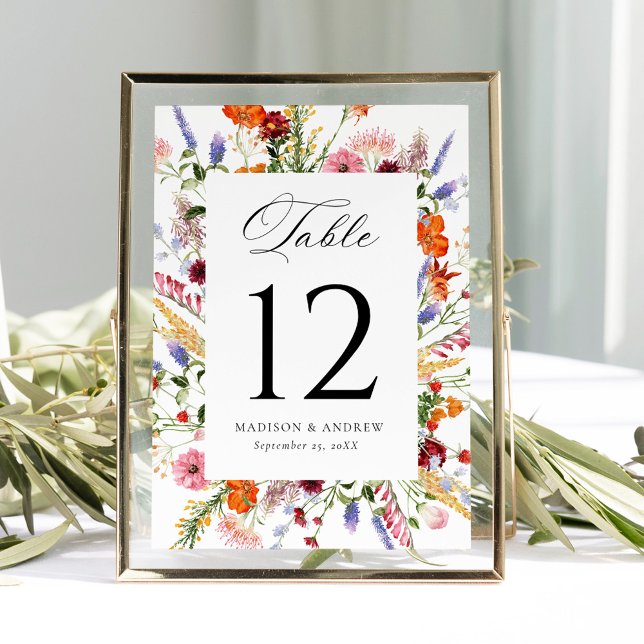 Convites Colorful Wildflower Wedding Table Number Card (Criador carregado)
