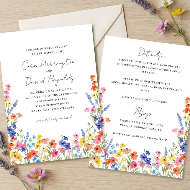 Convites Colorful Wildflowers Two Sided Wedding (Criador carregado)