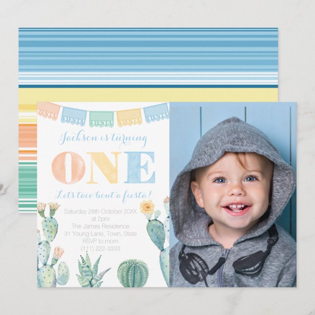 Convites Colorida 1rua Fiesta Festa de aniversário Mexicana (Frente/Verso)