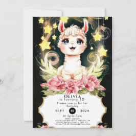 Convites Colorida Adorável Aniversário de Llama