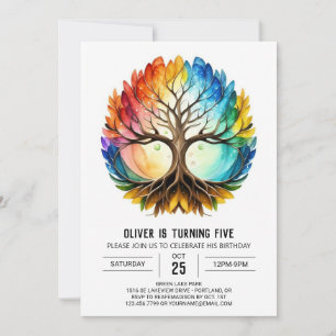 Convites Colorida Árvore Whimsical de Aniversário