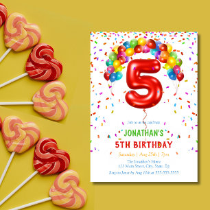 Convites Colorida Bright Confetti Balões 5 Aniversário
