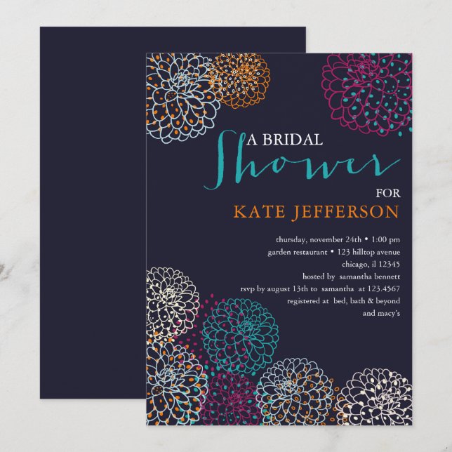 Convites Colorida Chá de panela Dahlias (Frente/Verso)