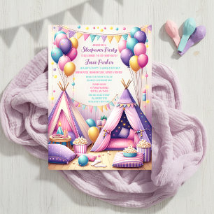 Convites Colorida Charming Teepee Birthday Sleepover Party