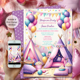 Convites Colorida Charming Teepee Birthday Sleepover Party