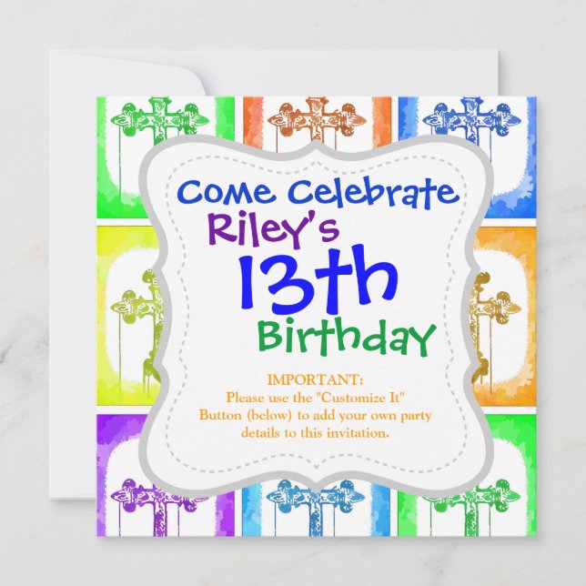 Convites Colorida Crosses Pop Art Cristã (Frente)