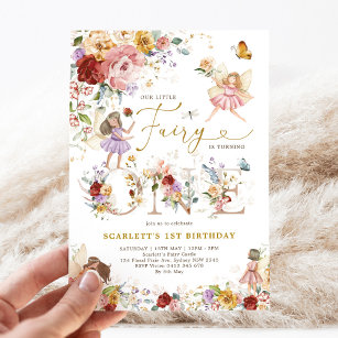 Convites Colorida Fada de Flor Selvagem primeiro aniversari
