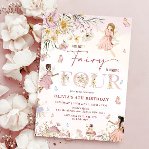 Convites Colorida Fada de Flor Selvagem Princesa 4.o Aniver