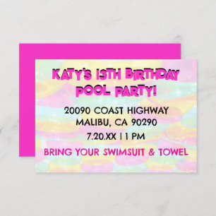 Convites Colorida Festa de Piscina de Aniversário 13