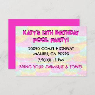 Convites Colorida Festa de Piscina de Aniversário 13