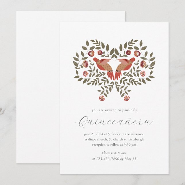 Convites Colorida Fiesta Floral Quinceañera (Frente/Verso)