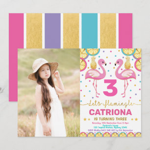 Convites Colorida Flamingo Party Tropical Luau Birthday