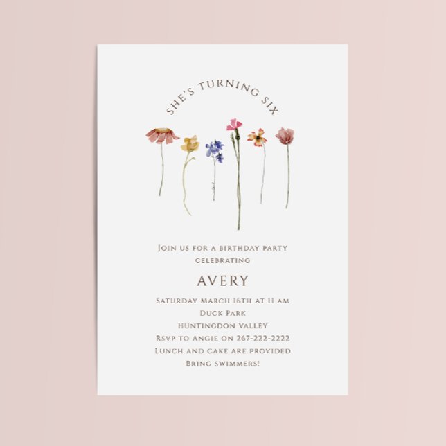 Convites Colorida flor selvagem Sexta Festa de aniversário (Criador carregado)