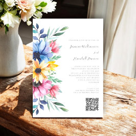 Convites colorida floral elegante qr code website de casame