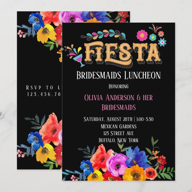 Convites Colorida Florals Fiesta Bridesmaids Luncheon (Frente/Verso)