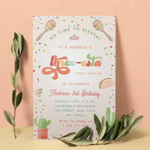 Convites Colorida Groovy Fiesta aniversário de 3 anos Neutr