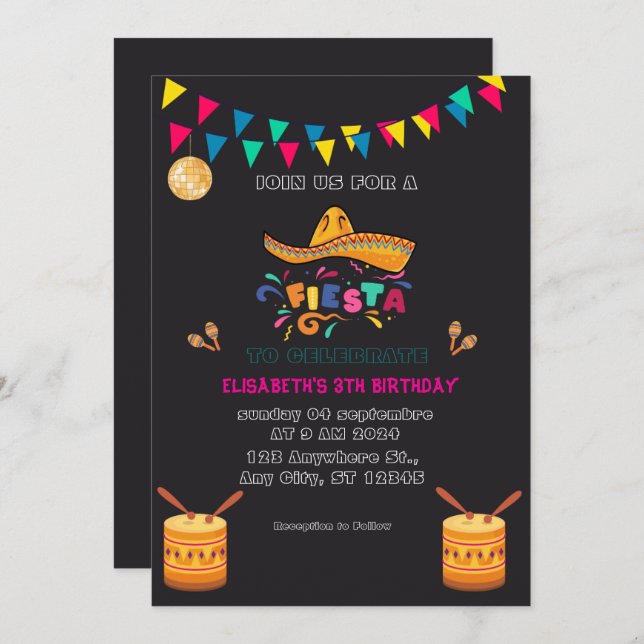 Convites Colorida mexicana Fiesta Birthday (Frente/Verso)