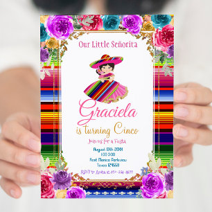 Convites Colorida mexicana Fiesta Birthday Dourada Girl