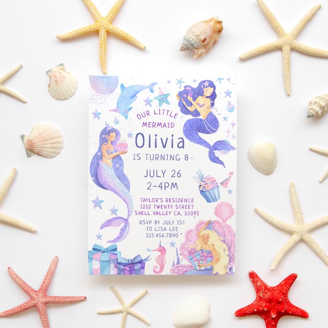 Convites Colorida Nossa Pequena Sereia Todos Os Anos Aniver (Criador carregado)