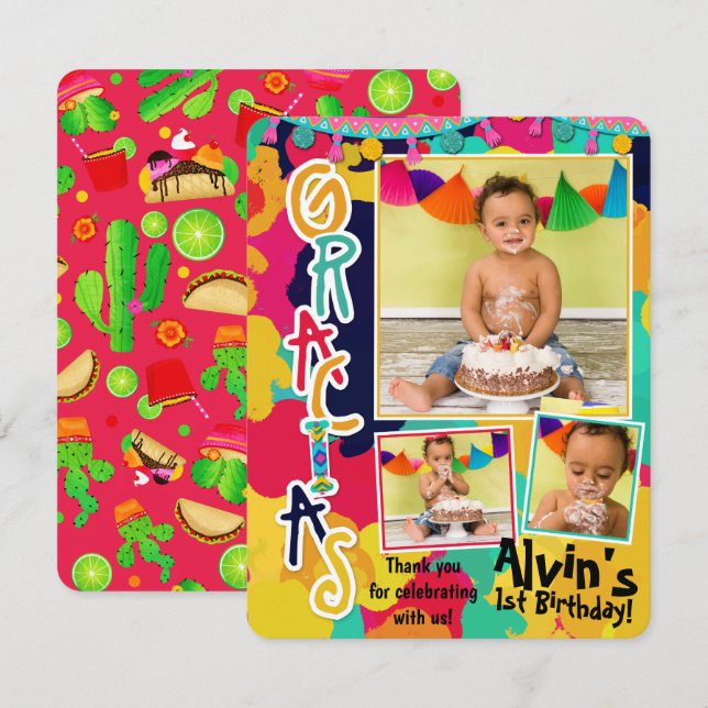 Convites Colorida Paint Fiesta Gracias Obrigado Foto (Frente/Verso)