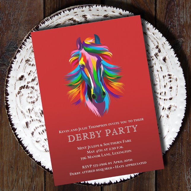 Convites Colorida Racecavalo Derby Party Red (Colorful Race Horse Derby Party Invitations - PRINTED and/or INSTANT DOWNLOAD)