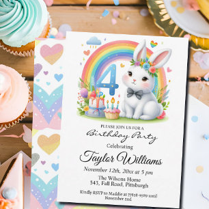 Convites Colorida Rainbow e Bunny 4th Festa de Aniversário