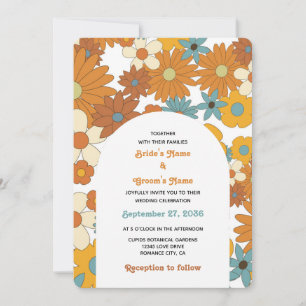 Convites Colorida Retro Flowers Casamento em Arco dos anos 