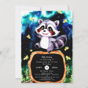Convites Colorida Simple Raccoon Birthday