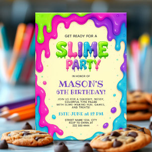 Convites Colorida Slime Party   Aniversário de criança edit