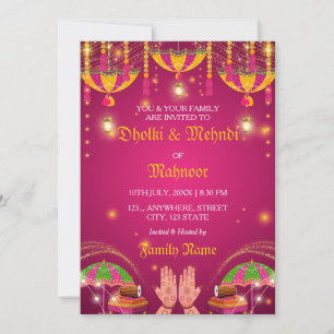 Convites Colorida Umbrella Mehndi e Dholki Night Invation