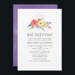 Convites Colorida Watercolor Floral Bat Mitzvah<br><div class="desc">Ssofisticado e de cor clara,  o morcego mitzvah da flor silvestre,  convites com sotaque de ameixa,  ultra violeta e verde-salva,  projetados para serem rápida e facilmente personalizados de acordo com as especificidades de seu evento.</div>
