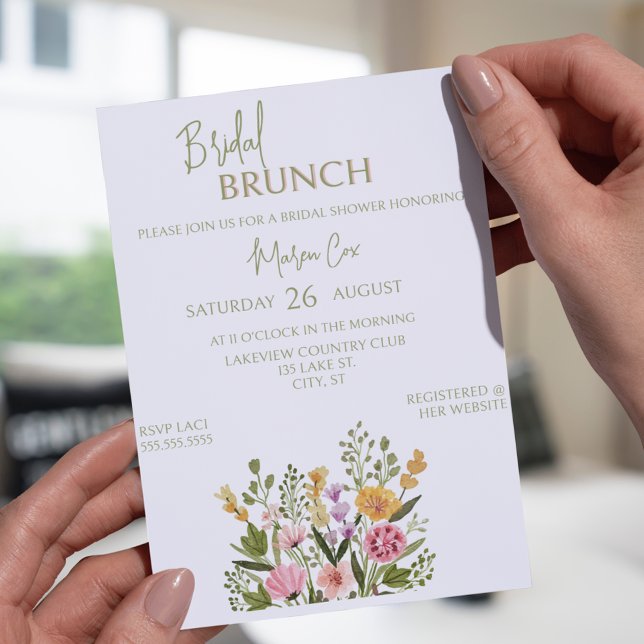 Convites Colorida Watercolor Floral Buquê BridaI Brunch (Colorful Watercolor Floral Bouquet BridaI Brunch Invitation
)